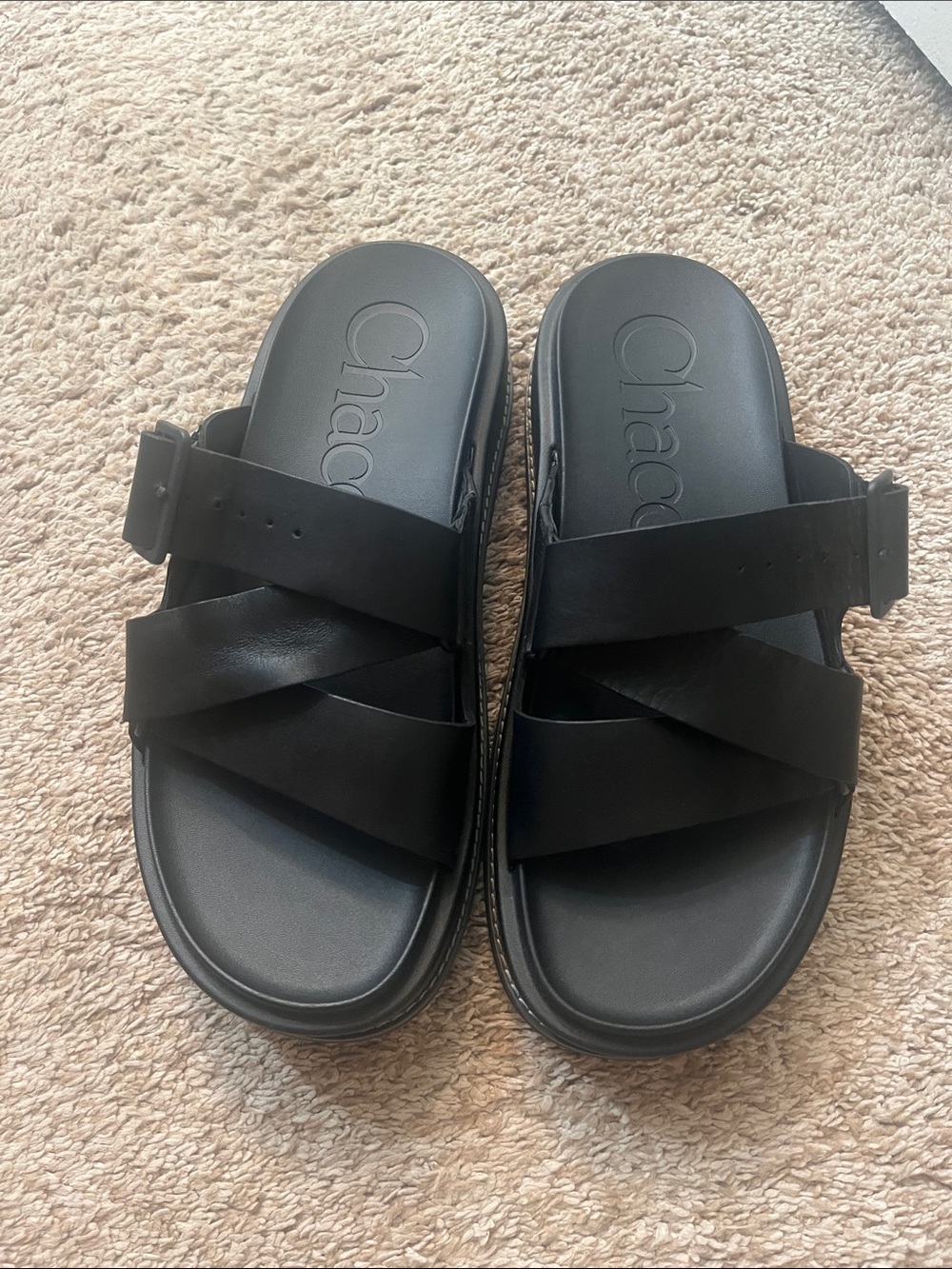 Chaco Black Cross-Strap Slide Sandals nwot